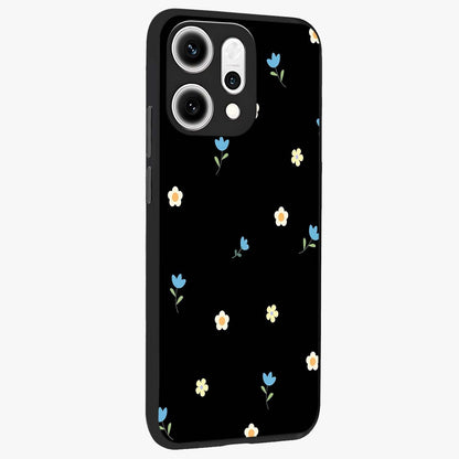 Minimal Petal Whispers Glass Case upright view showcasing elegant floral artwork with modern minimalist style.