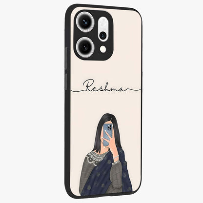 Mirror Mood Muse With Custom Name Glass Case upright view showcasing artistic mirror themed artwork with personalized aesthetic.