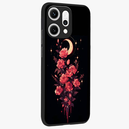 Moonlit Floral Elegance Glass Case upright view showcasing delicate floral artwork with refined night inspired theme.