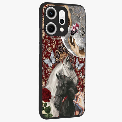 Moonlit Royal Stallion Glass Case upright view showcasing dramatic horse artwork with glowing moon themed design.