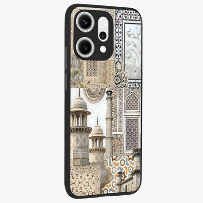 Mughal Marble Legacy Glass Case upright view showcasing ornate Mughal design with luxurious traditional theme.