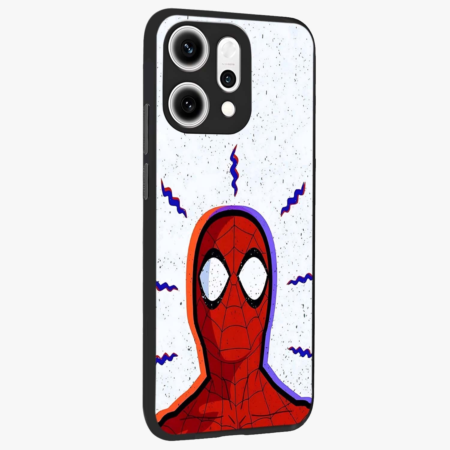 Omg Spiderman Glass Case upright view showcasing energetic superhero artwork with vibrant comic theme.