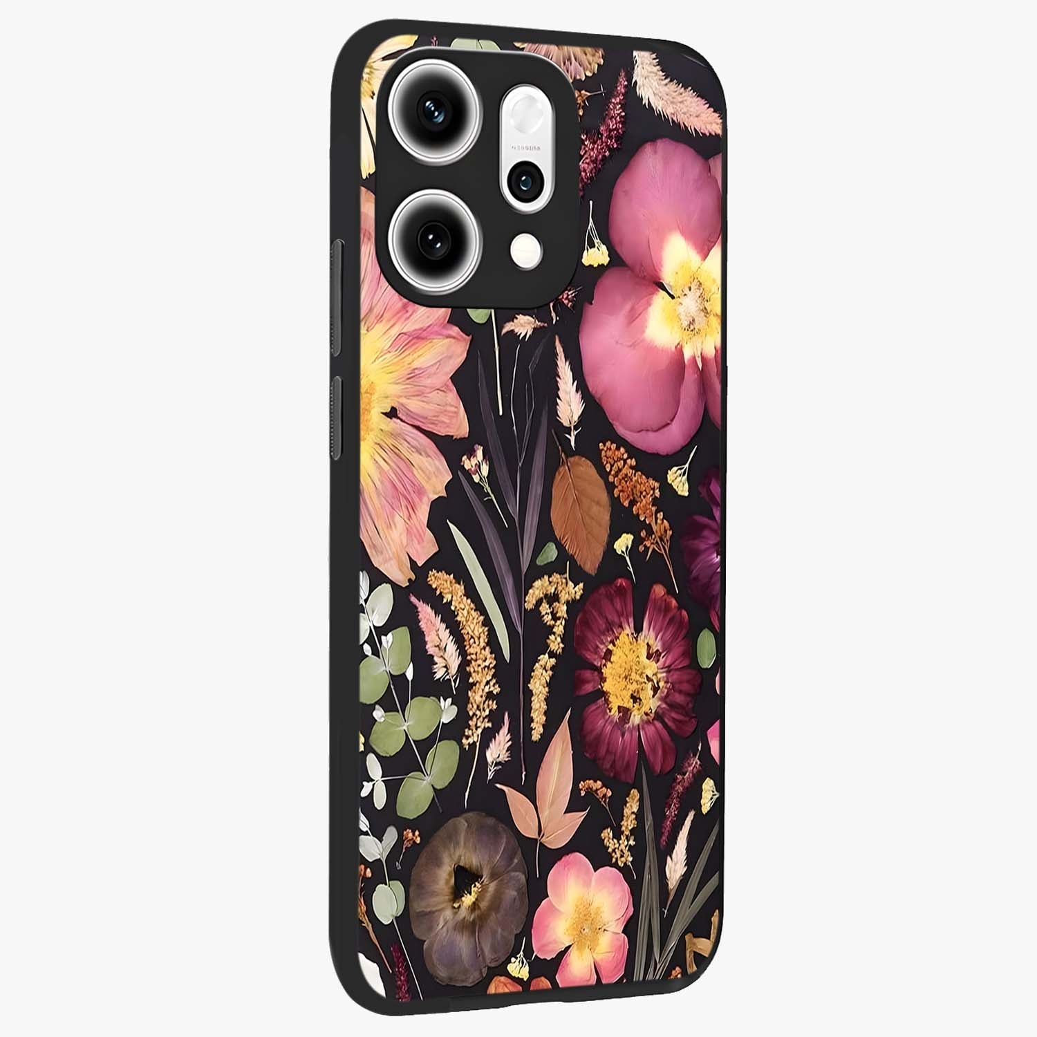 Petal Dream Tapestry Glass Case upright view showcasing detailed floral tapestry artwork with artistic nature theme.