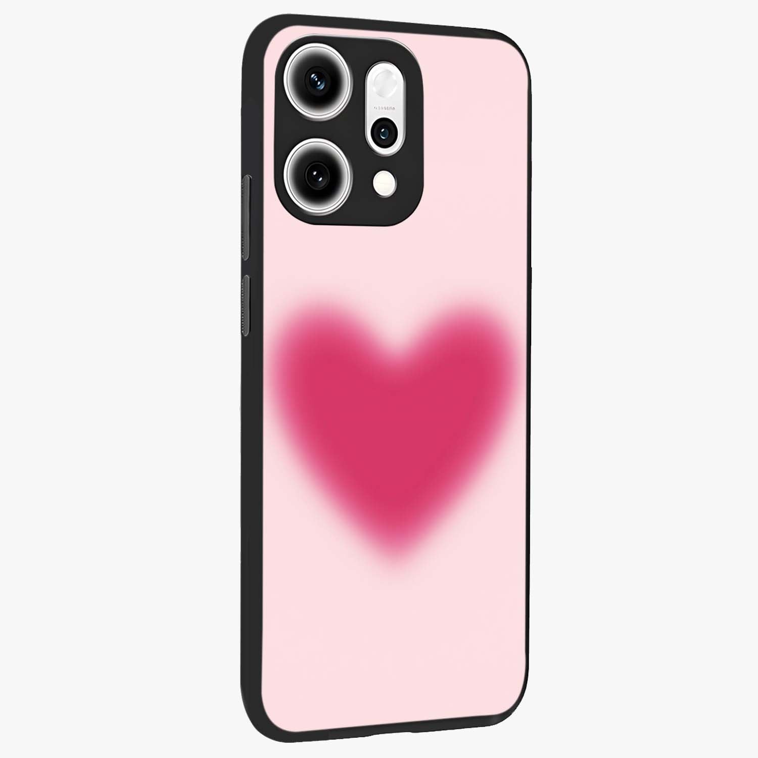 Pink Aura Heart Glass Case upright view showcasing romantic heart artwork with soft pastel theme.