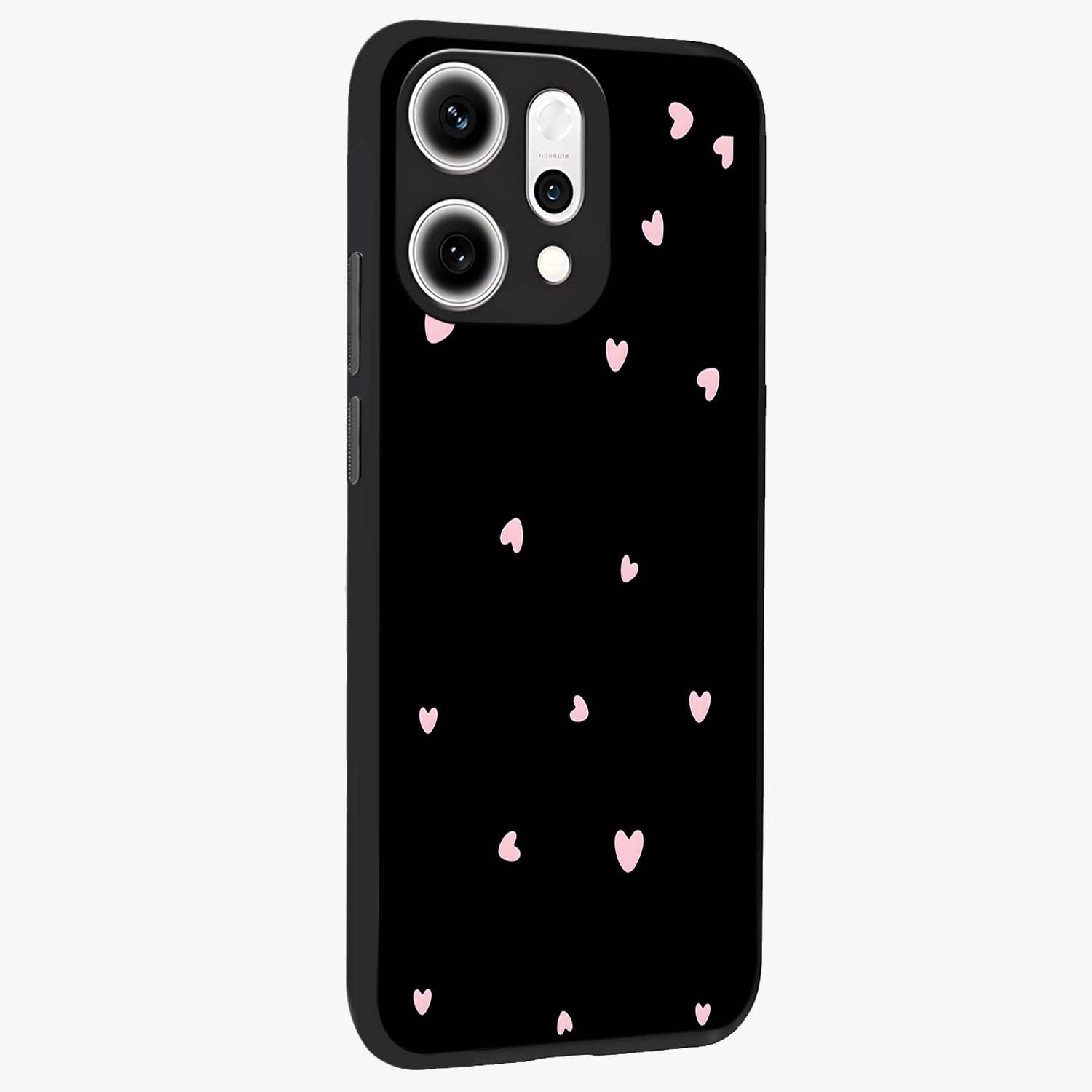 Pink Love Drops Glass Case upright view showcasing charming heart drop artwork with romantic playful theme.