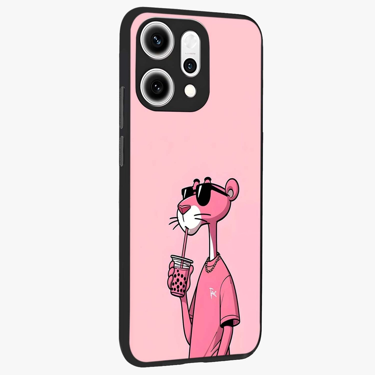 Pink Panther Glass Case upright view showcasing fun animated artwork with stylish retro cartoon theme.