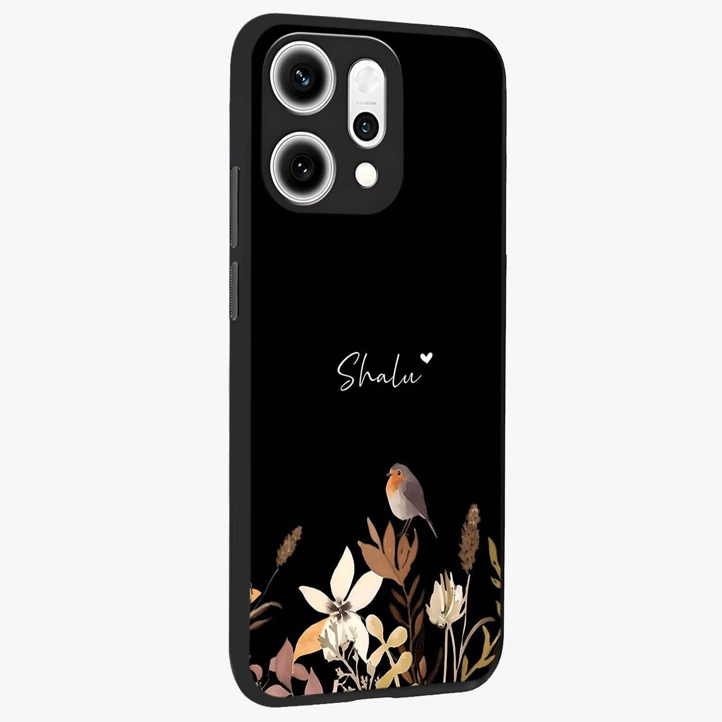 Quiet Garden Tune Custom Name Glass Case upright view showcasing serene botanical artwork with personalized aesthetic.