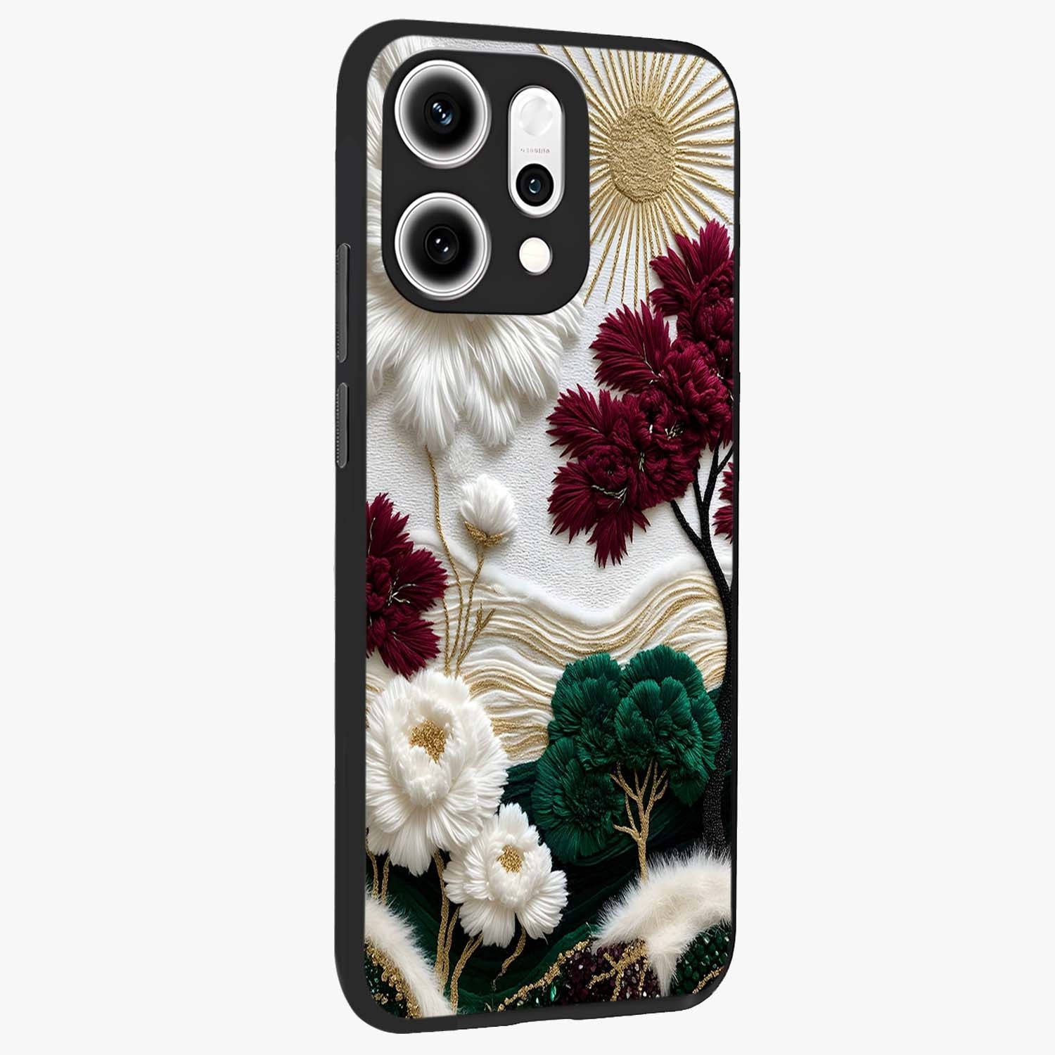 Radiant Bloom Elegance Glass Case upright view showcasing decorative flower artwork with refined botanical theme.