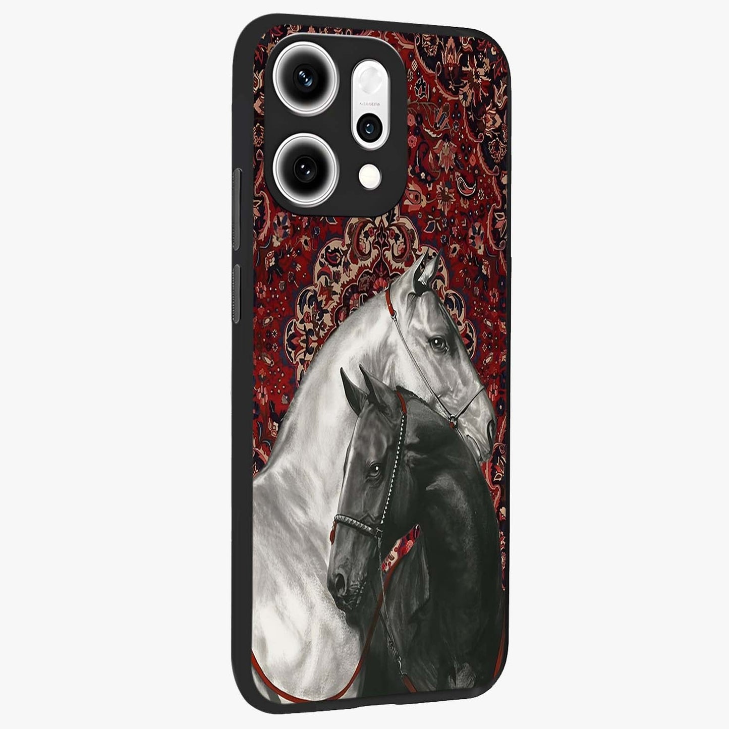 Regal Stallion Tapestry Glass Case upright view showcasing powerful horse artwork with elegant tapestry theme.