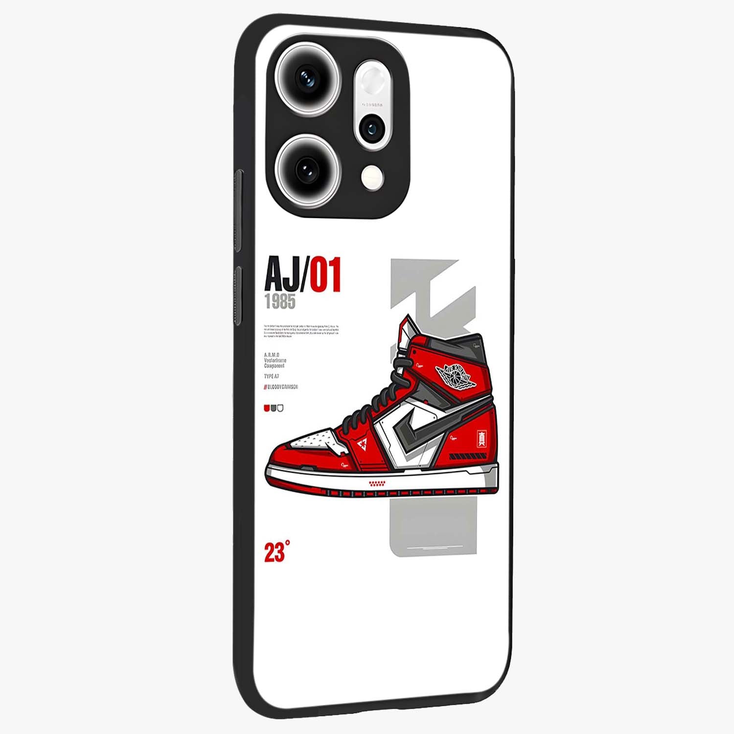 Retro Sneaker Blueprint Glass Case upright view showcasing stylish sneaker illustration with vintage streetwear theme.