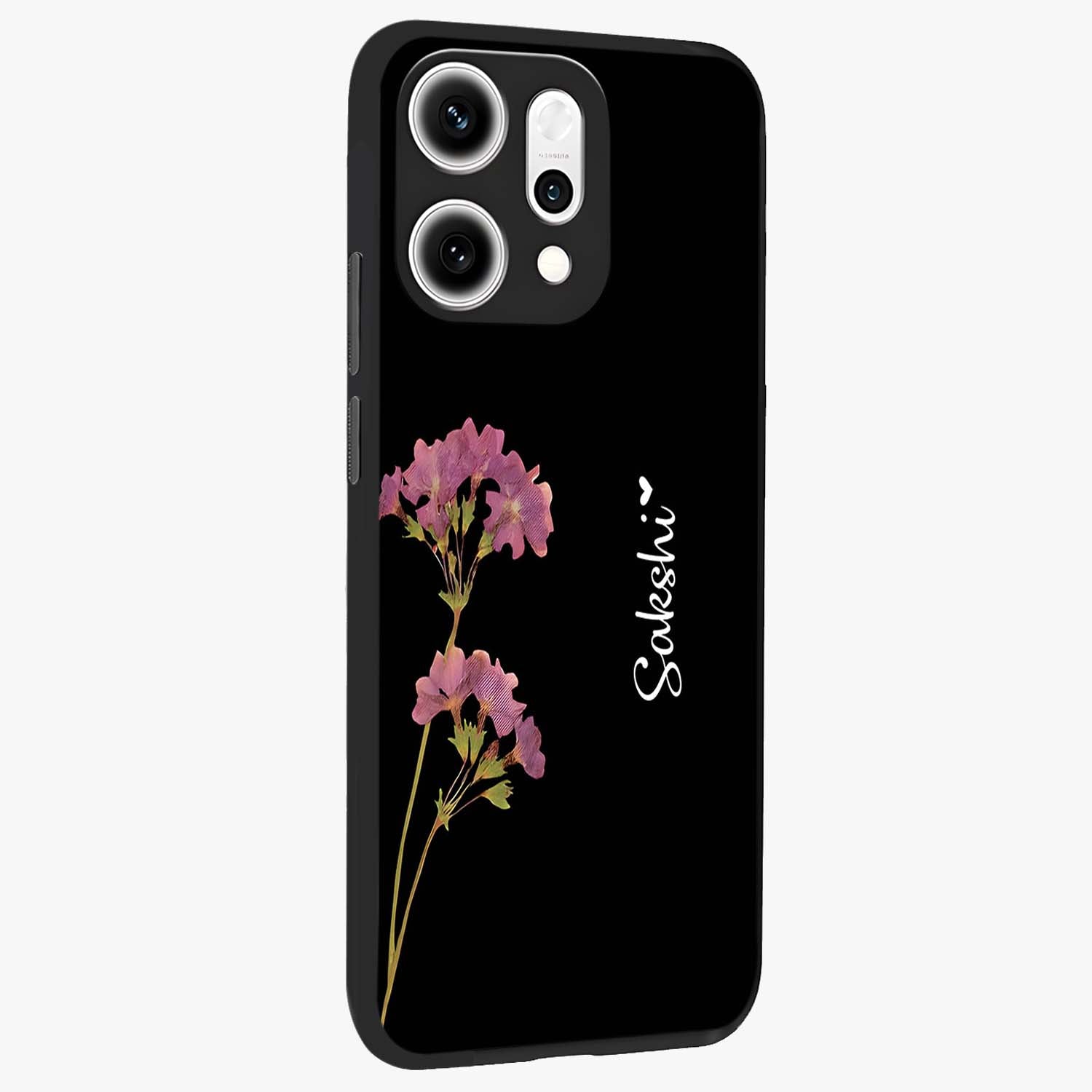 Riching Lavender Flower Custom Name Glass Case upright view showcasing elegant lavender floral artwork with personalized aesthetic.