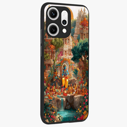 Sacred Sunlight Gods Glass Case upright view showcasing glowing divine artwork with sacred mythological theme.