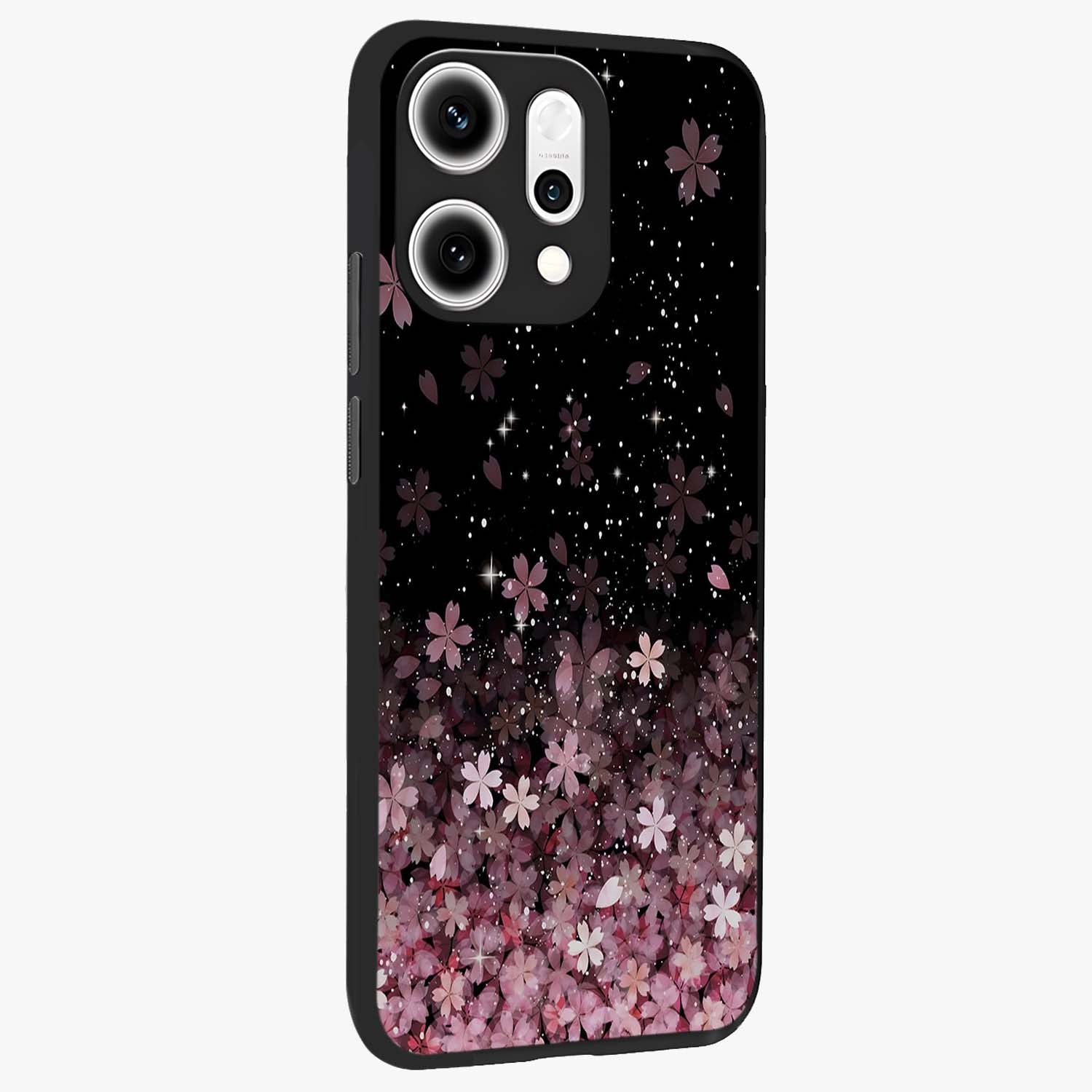 Small Starry Flowers Glass Case upright view showcasing charming floral artwork with dreamy starry theme.