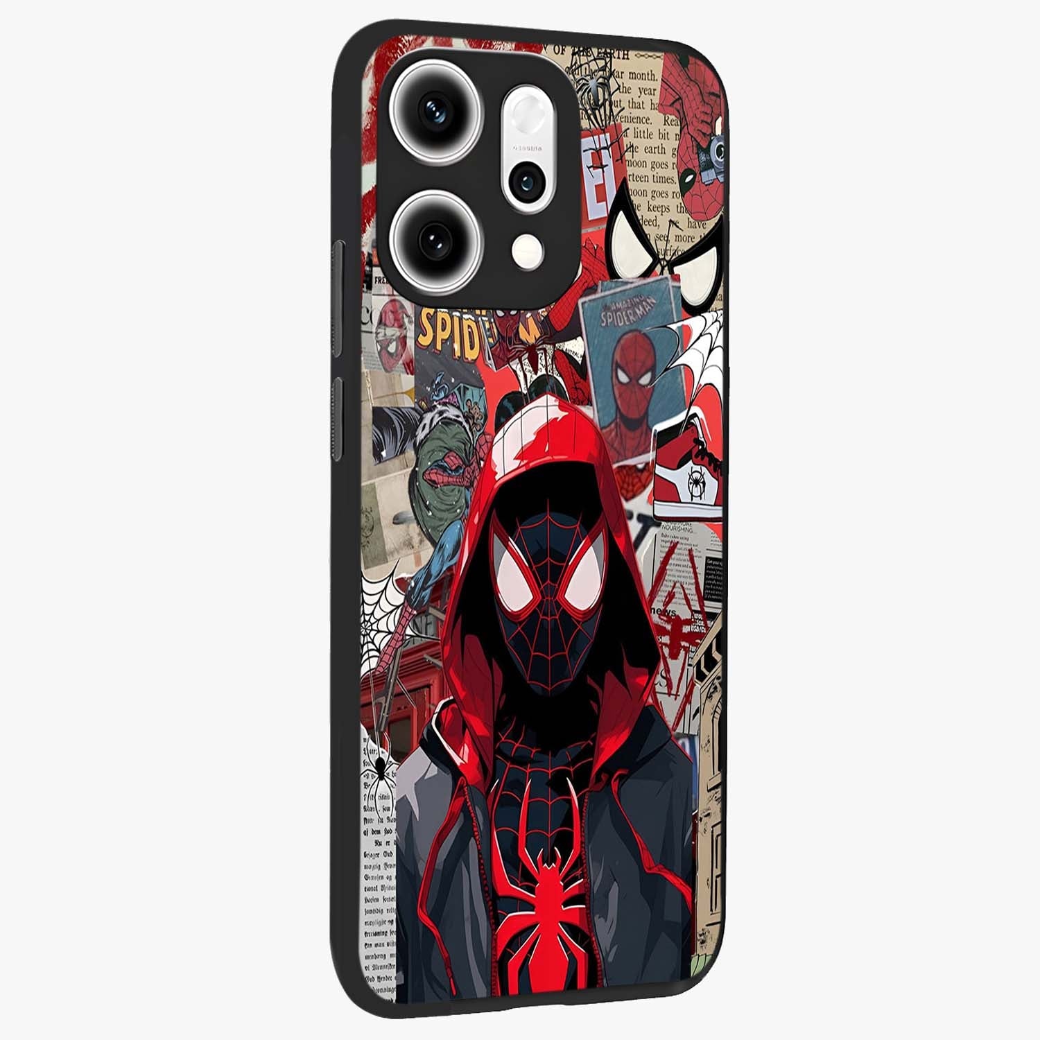 Spider Collage Street Glass Case upright view showcasing bold superhero artwork with urban street theme.