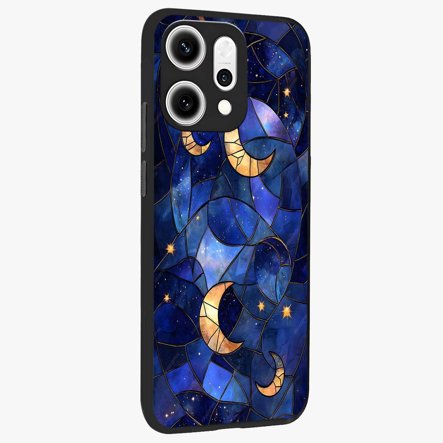 Starlit Sky Tapestry Glass Case upright view showcasing elegant starry sky artwork with cosmic decorative theme.