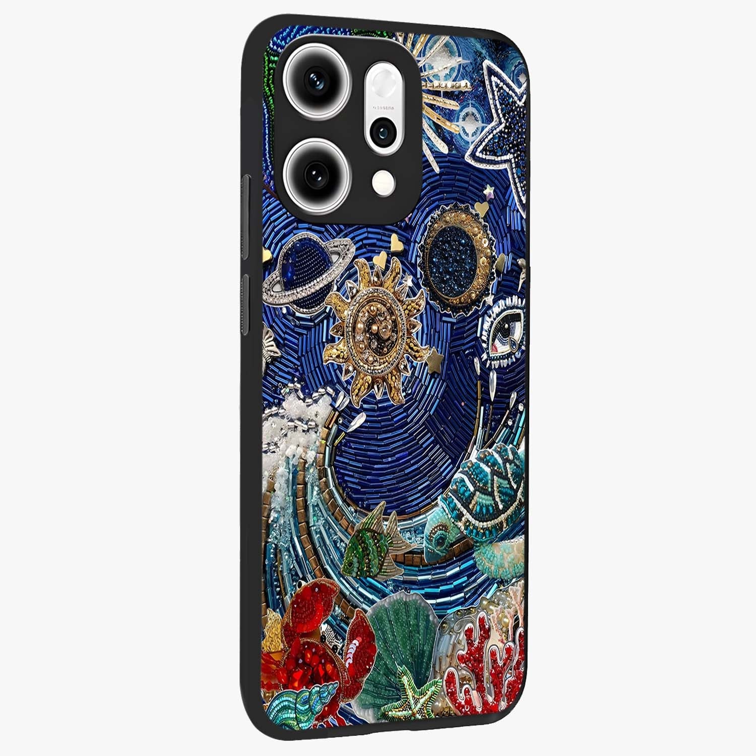 Universe Underwater Spark Glass Case upright view showcasing magical underwater galaxy artwork with vibrant cosmic theme.