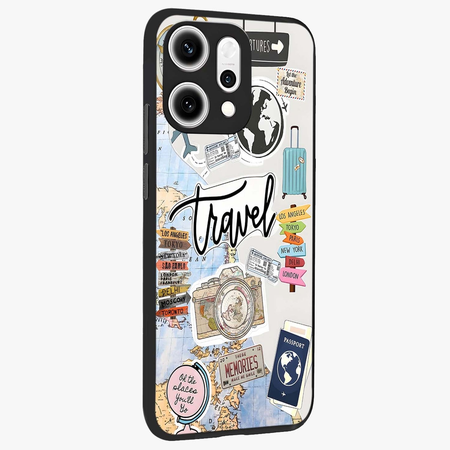 Wanderlust Journal Glass Case upright view showcasing wanderlust inspired artwork with creative exploration theme.