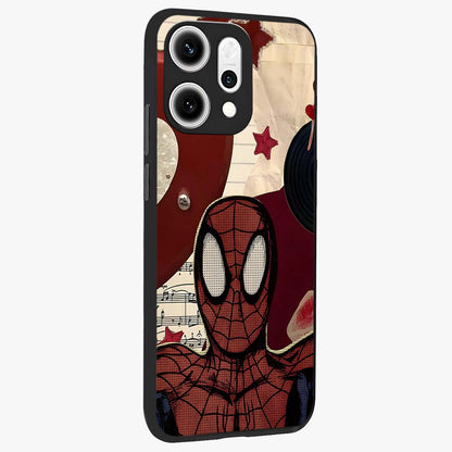 Web Warrior Vibes Glass Case upright view showcasing energetic superhero artwork with bold action theme.
