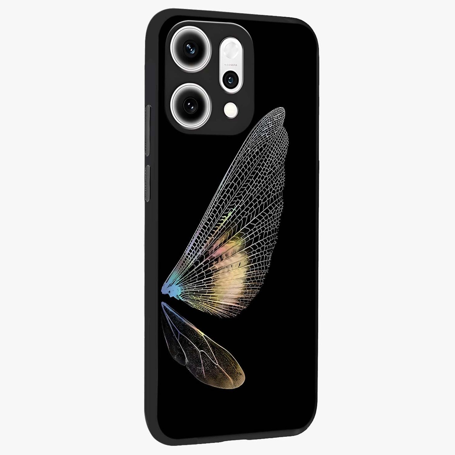 Whispers Of Wings Glass Case upright view showcasing elegant wing artwork with light airy theme.