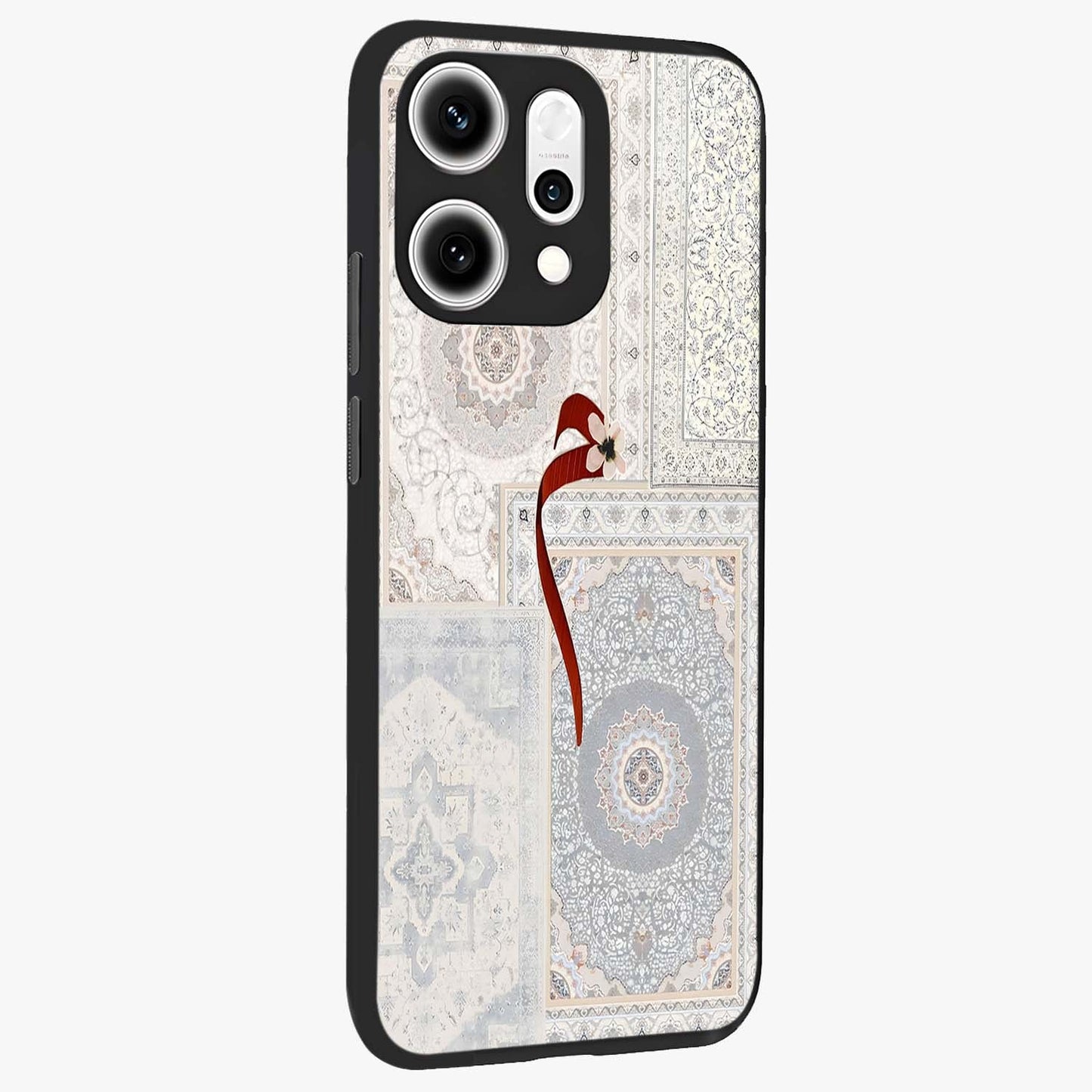 White Aesthetic Bow Glass Case upright view showcasing delicate ribbon bow artwork with cute minimalist theme.