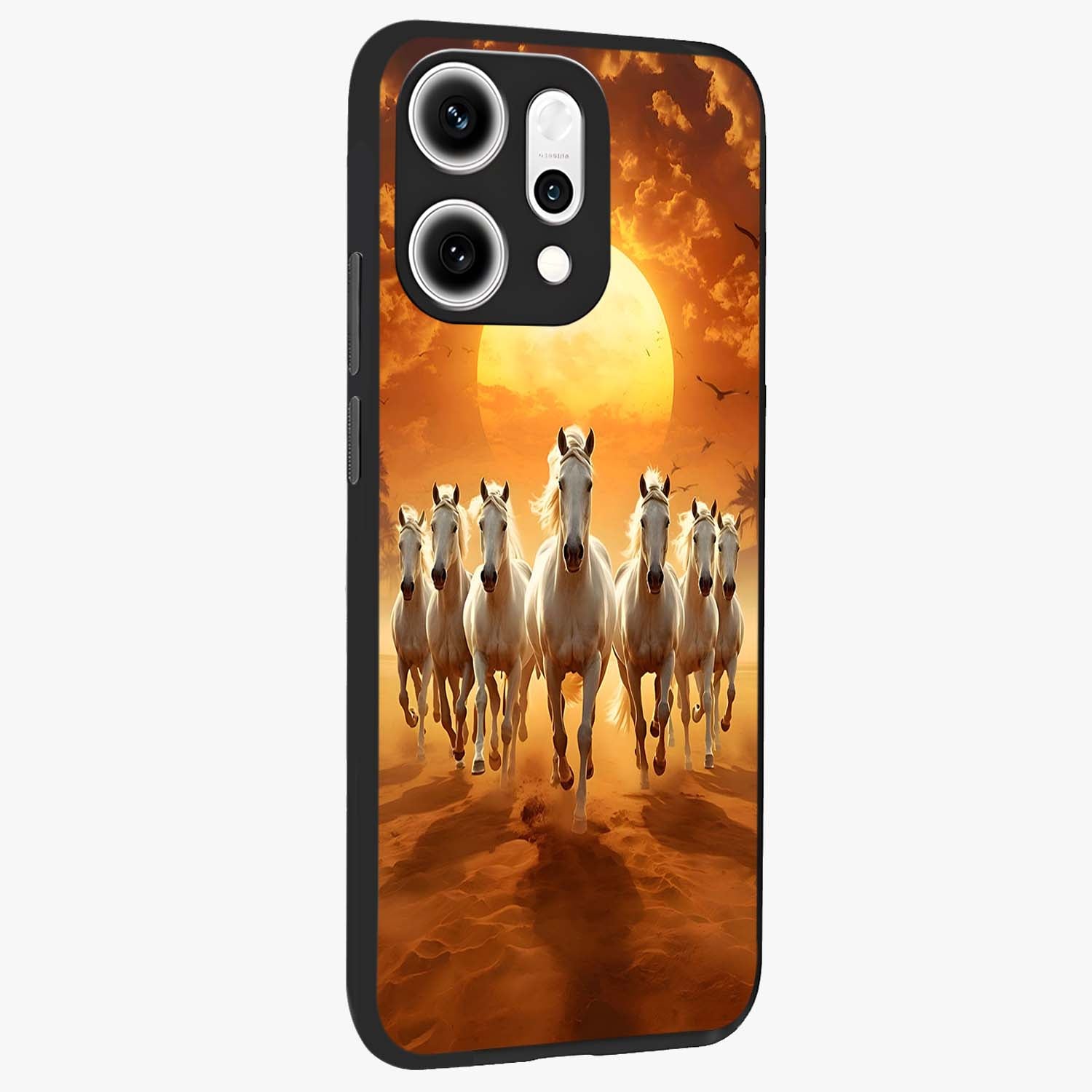 Wild Sunset Majesty Glass Case upright view showcasing dramatic sunset artwork with bold nature theme.