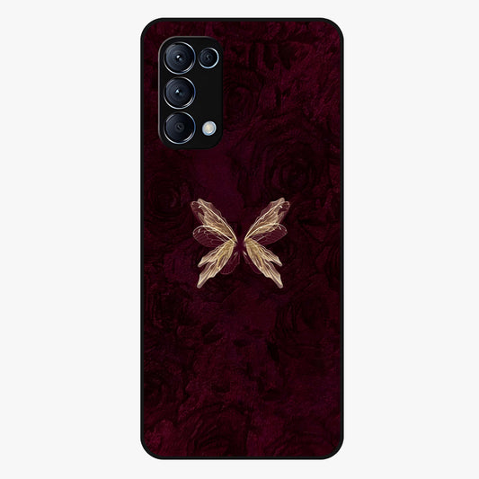 Crimson Fade Butterfly Glass Case showing flat back view with fading butterfly artwork and glossy glass finish.