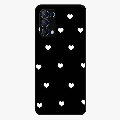 Cute And Simple White Hearts Glass Case showing flat back view with minimal white heart pattern and glossy glass finish.