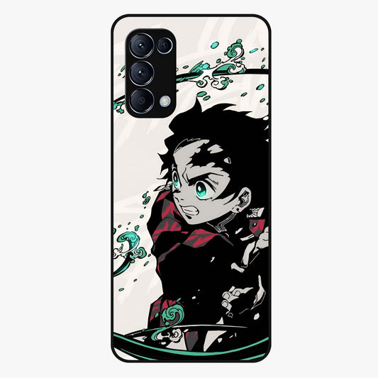 Demon Slayer Glass Case showing flat back view with bold anime inspired artwork and glossy glass finish.