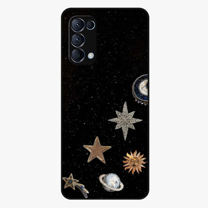 Galactic Charm Glow Glass Case showing flat back view with glowing celestial charm artwork and glossy glass finish.