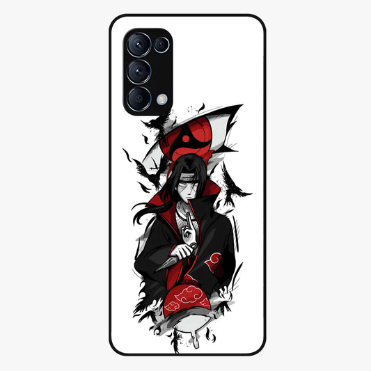 Itachi Sharingan Glass Case showing flat back view with powerful anime eye artwork and glossy glass finish.