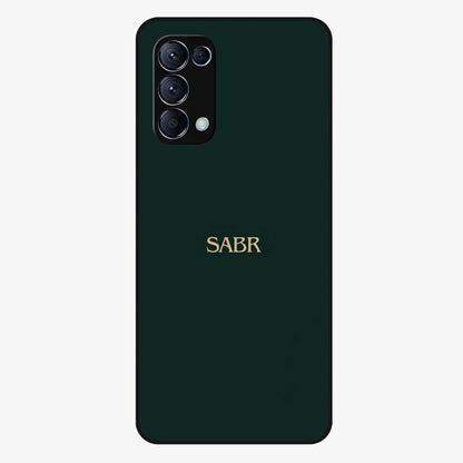 Sabr Minimal Patience Glass Case showing flat back view with minimalist typography artwork and glossy glass finish.