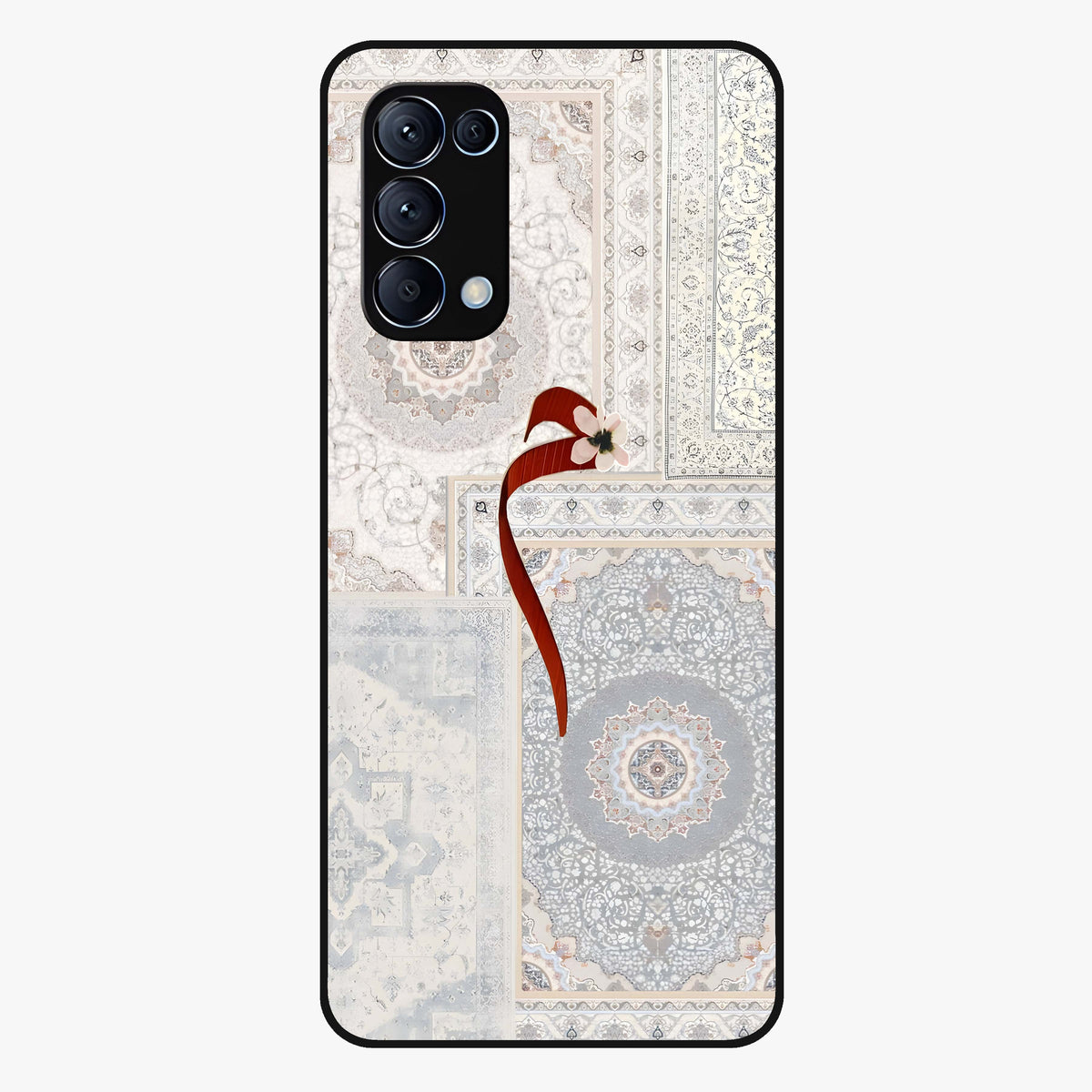 White Aesthetic Bow Glass Case showing flat back view with minimal bow artwork and glossy glass finish.