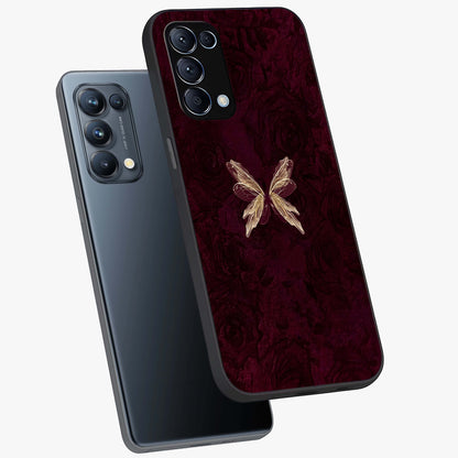 Crimson Fade Butterfly Glass Case displayed in angled mockup highlighting elegant butterfly design with crimson gradient aesthetic.