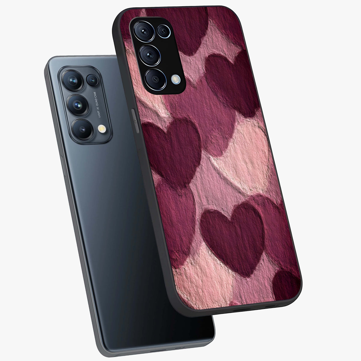 Layered Paper Hearts Glass Case displayed in angled mockup highlighting creative paper craft heart design with romantic aesthetic.