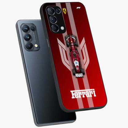 Red Ferrari F1 Vertical Glass Case displayed in angled mockup highlighting high speed racing design with bold automotive aesthetic.