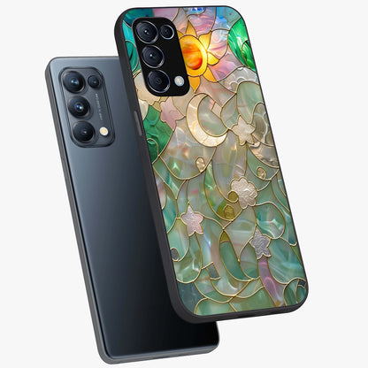 Stained Sunrise Glow Glass Case displayed in angled mockup highlighting radiant sunrise design with artistic aesthetic style.