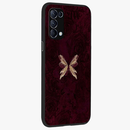 Crimson Fade Butterfly Glass Case upright view showcasing graceful butterfly artwork with soft crimson fade effect.