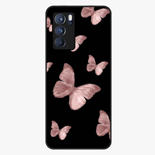 Butterfly Pattern Glass Case showing flat back view with elegant butterfly pattern artwork and glossy glass finish.
