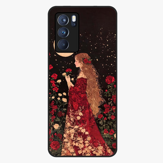 Crimson Dreams Glass Case showing flat back view with dreamy crimson artwork and glossy glass finish.