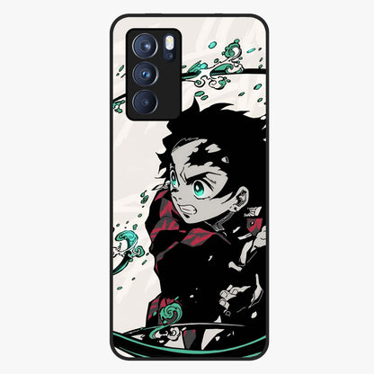 Demon Slayer Glass Case showing flat back view with bold anime inspired artwork and glossy glass finish.