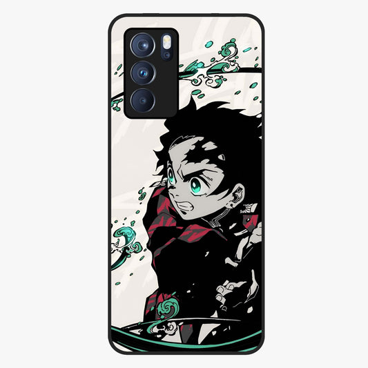 Demon Slayer Glass Case showing flat back view with bold anime inspired artwork and glossy glass finish.