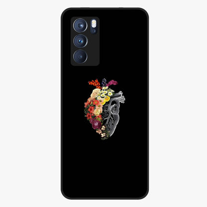 Heart With Flowers Glass Case showing flat back view with heart shaped floral artwork and glossy glass finish.