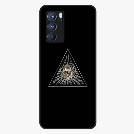 Illuminati Evil Glass Case showing flat back view with mysterious illuminati symbol artwork and glossy glass finish.