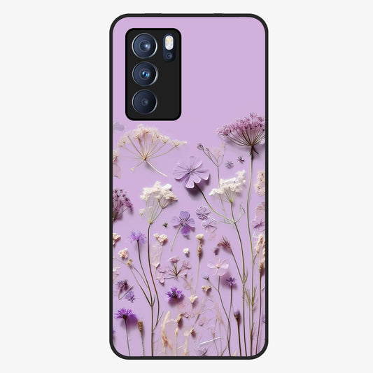 Lavender Blossom Dream Glass Case showing flat back view with soft lavender floral artwork and glossy glass finish.