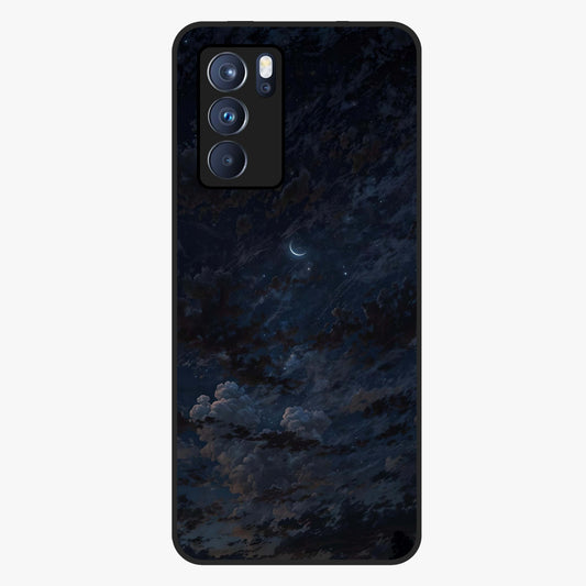 Lunar Veil Silence Glass Case showing flat back view with mystical moon veil artwork and glossy glass finish.