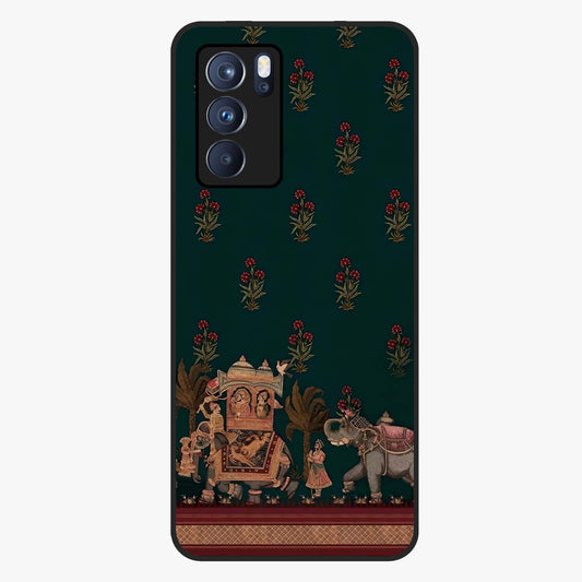 Macmerise Glass Case showing flat back view with stylish modern artwork and glossy glass finish.