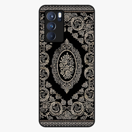 Noir Bloom Elegance Glass Case showing flat back view with elegant dark floral artwork and glossy glass finish.