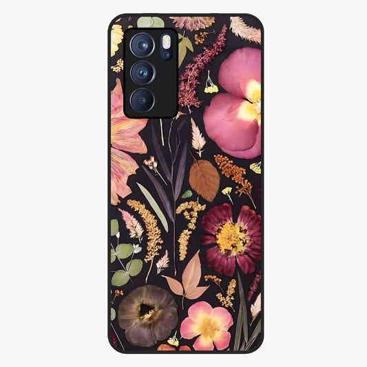 Petal Dream Tapestry Glass Case showing flat back view with intricate floral tapestry artwork and glossy glass finish.