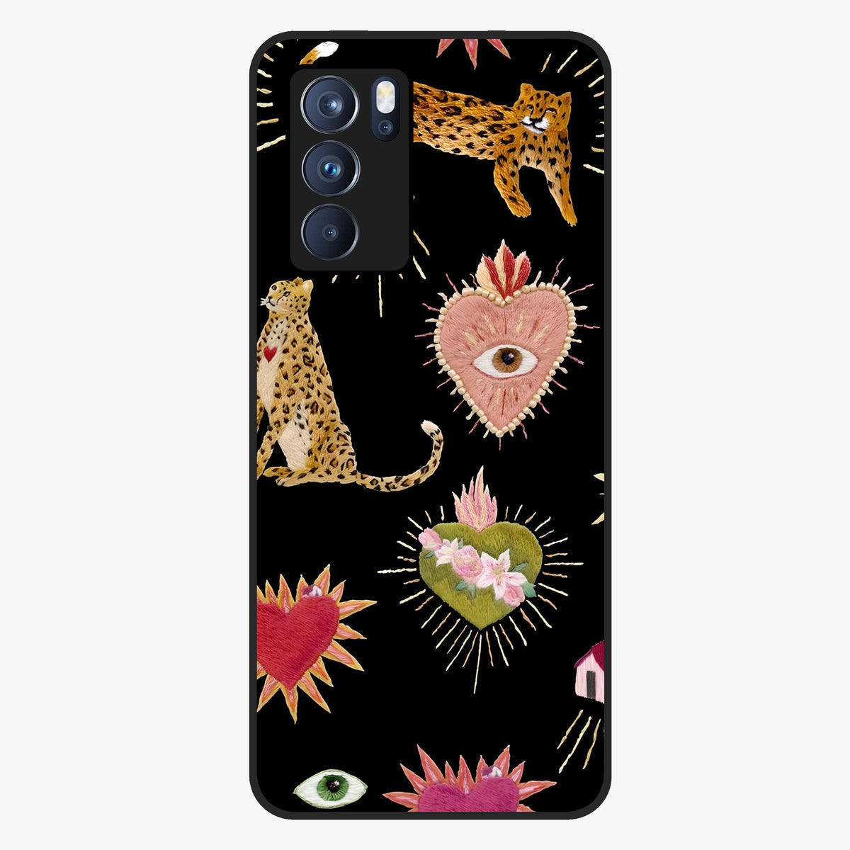 Sacred Jungle Heart Glass Case showing flat back view with jungle inspired heart artwork and glossy glass finish.