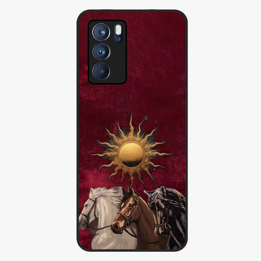 Solar Riders Glass Case showing flat back view with dynamic rider themed artwork and glossy glass finish.